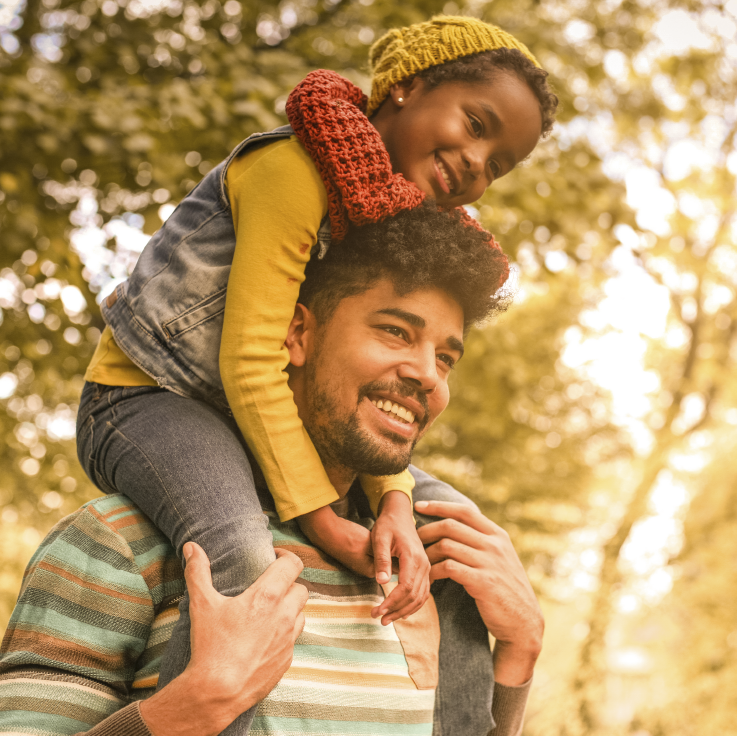 Man carrying child on shoulders