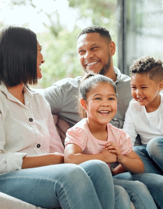Happy family on couch